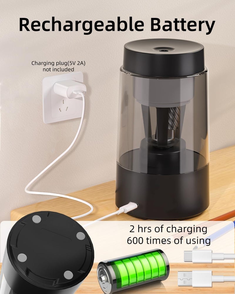 Zmol Fully Automatic Pencil Sharpener for Classroom, Hands-Free,Battery Operated Rechargeable Electric Colored Pencil Sharpeners, Auto Stop,Suitable for No.2/Office/Home/School - Image 5